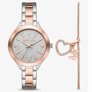 Michael Kors Pavé Two-Tone Watch and Heart Bracelet Set - NWT